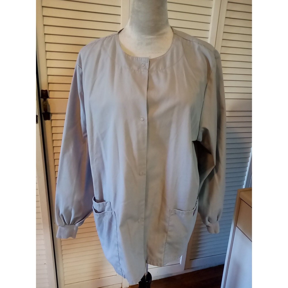 Women's Cherokee Work wear Snap Front Warm Up Jacket Medium? Grey